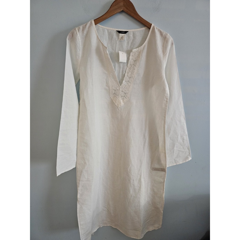 NWT J. Crew Size S Cabana‎ dress in linen White Side Slits Slip Lined CI918